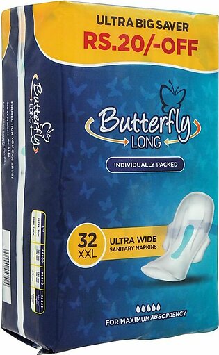 Butterfly Long Ultra Wide Sanitary Napkins, 32 XXL Pads