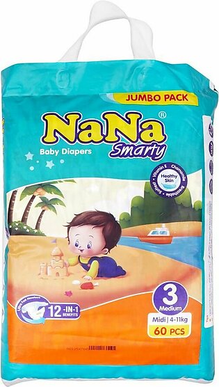 Nana Smarty Baby Diapers, No. 3, Medium, 6-11 KG, 60-Pack