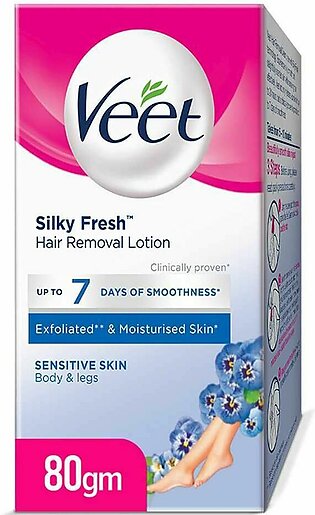 Veet Silky Fresh Sensitive Skin Hair Removal Lotion, Body & Legs, Sensitive Skin, 80g