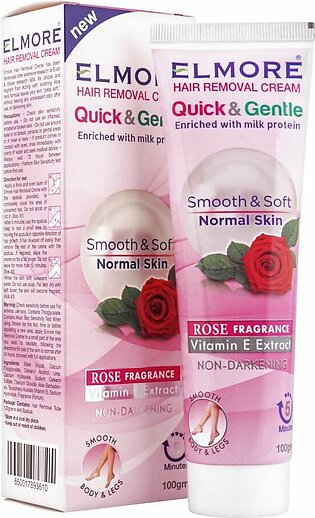 Elmore Quick & Gentle Soft & Smooth Rose Fragrance Normal Skin Hair Removal Cream, 100g