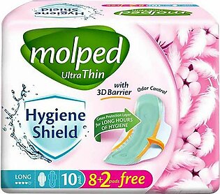 Molped Ultra Thin Hygiene Shield Long Sanitary Pads, 8+2
