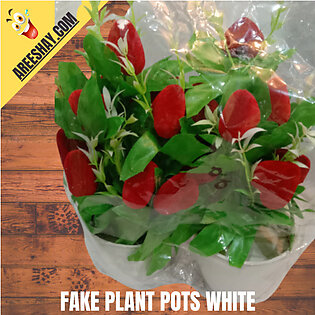 ARTIFICIAL RED PLANT WHITE POT