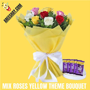 MIX ROSES YELLOW THEME BOUQUET WITH CHOCOLATES