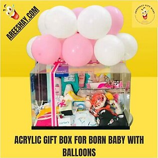 ACRYLIC GIFT BOX FOR BORN BABY WITH BALLOONS