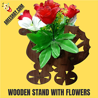 WHITE FLOWERS WOODEN ARTIFICIAL FLOWERS BASKET