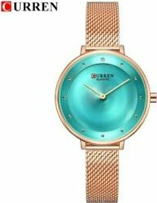 Curren 9036 Analog Quartz Watch For Women Rose Green And Gold Trending Gold Strap Watch