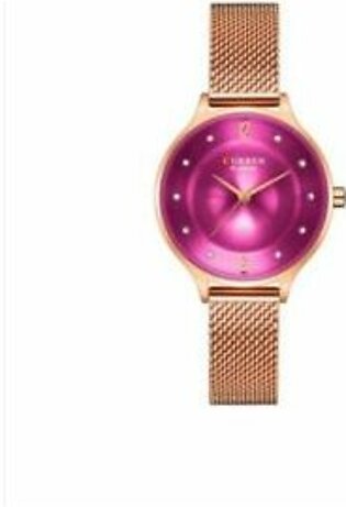 Curren 9036 Analog Quartz Watch For Women Pink and Gold trending gold strap watch for women