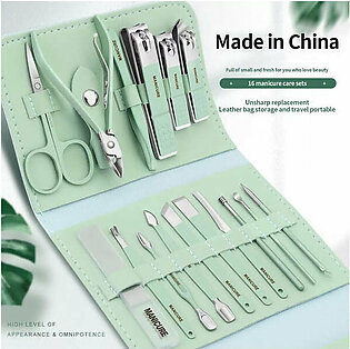 16 PCs Nail Clipper/Manicure & Pedicure Kit-Green