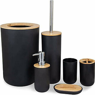 Wooden Lid PVC Bathroom Accessory Set-Black