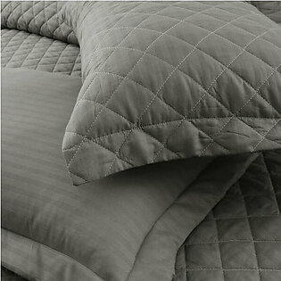 Dyed & Quilted Pillow-Stripe Satin Grey