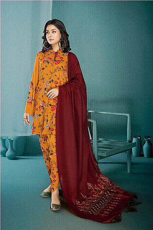 3-Pc Digital Printed Viscose A-Line Shirt With Pashmina Shawl and Tulip Shalwar CPM22-120