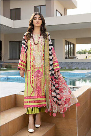 3-Pc Embroidered Lawn Unstitched with Chiffon Dupatta CC22-04