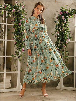 Floral Print Tiered Ruffled Maxi Dress