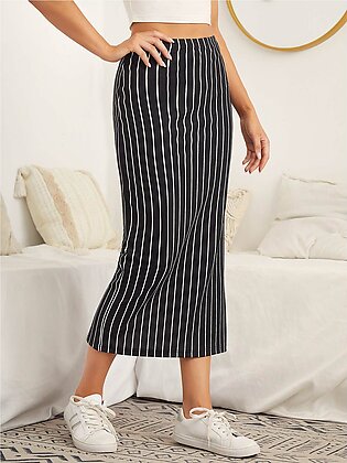Split Back Striped Skirt