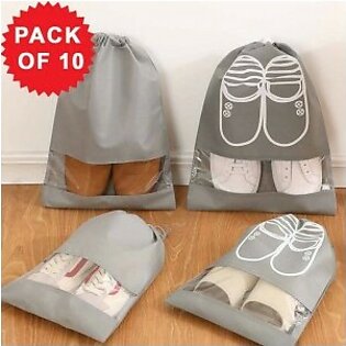 Shoes Drawstring Storage Bag Non-Woven Travel Portable Bag Pack Of 10