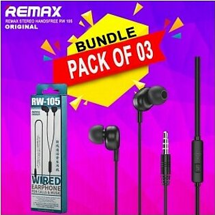 Remax RW-105 New Music Earphone With HD Mic (Pack Of 03)