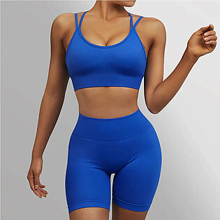 2 Pcs Yoga Set Gym Set Women Yoga Shorts Crop Top Sport Bra Sleeveless Running Workout Outfit Fitness Seamless  Gym Suits  Mujer in Pakistan