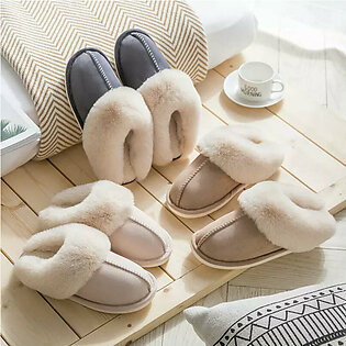 2023 Winter Warm Home Fur Slippers Women Luxury Faux Suede Plush Couple Cotton Shoes Indoor Bedroom Flat Heels Fluffy Slippers in Pakistan