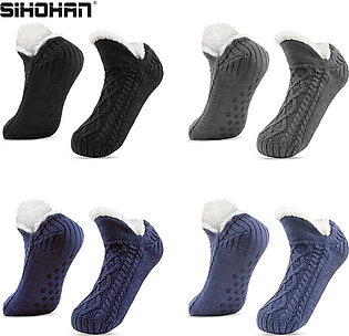 SIHOHAN Men's Thermal Slipper Socks Cozy Fleece Lined Fluffy Non-slip Floor Socks with Grippers Winter Thick Knitted Bed Socks in Pakistan