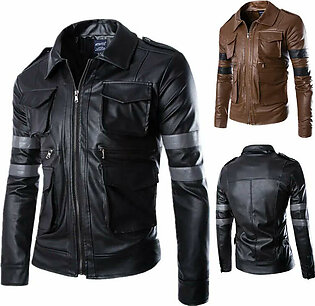 2023  Autumn and Winter New  Leather Jacket  Men's Fashion Casual Handsome Top Clothing Game Characters Coat leon jacket in Pakistan