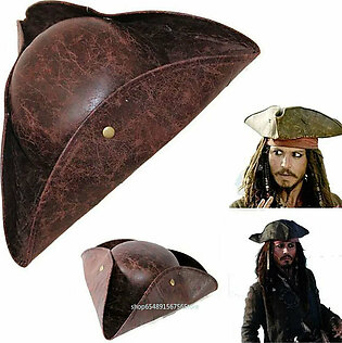 Captain Hat Pirate Hat Jack Sparrow Cosplay Vintage Faux Leather Button Masquerade Party Men Women Tricorn Hat Pirates Cap in Pakistan