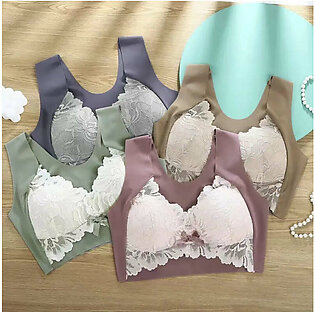 Seamless Bra Big Breasts Show Small Thin Section Fat Girl Vest Type Anti-sagging Female No Steel Ring Large Size Lace Underwear in Pakistan