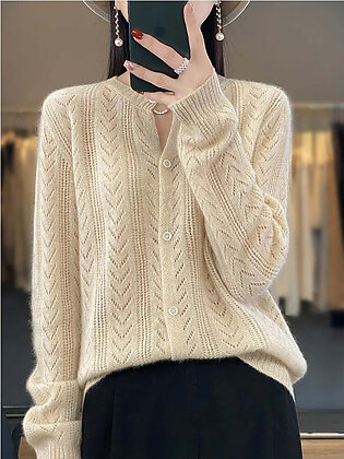 Wool Cardigan Womens Clothing O-neck Sweater Mujer Long Sleeve Tops Knitwears Korean Fashion Style New In Outerwears Crochet in Pakistan
