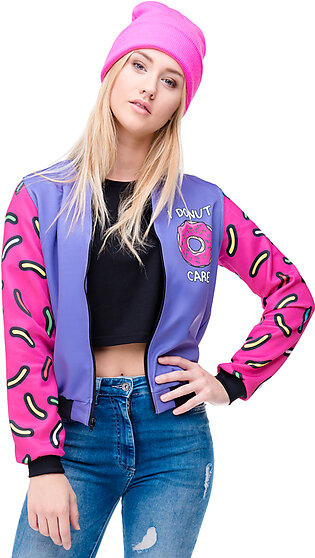 Imported Fall Winter 3D Printed Donuts Womens Bomber Jacket Pakistan