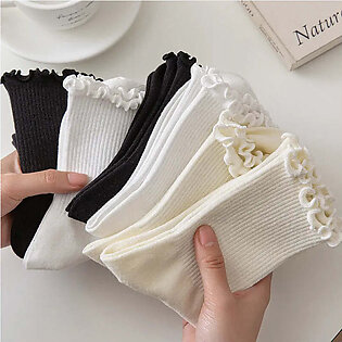 Ruffle Socks for Women 5pair /Lot Mid Crew Middles Tube Ankle High Breathable Black White Calcetines Female Spring Autumn Sock in Pakistan