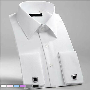 M~6XL Men's French Cuff Dress Shirt 2023 New White Long Sleeve Formal Business Buttons Male Shirts Regular Fit Cufflinks Shirt in Pakistan