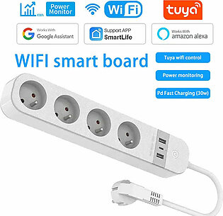 Tuya WiFi Smart Life Power Strip 3 Way EU Surge Protector Extenstion Socket USB Typc-C Quick Charge Alexa Google Home Voice 1.5M