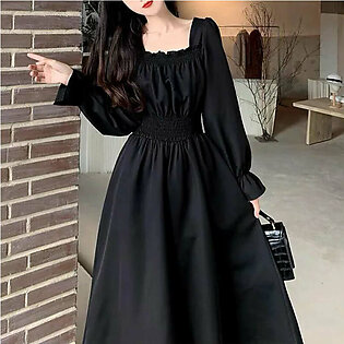 HOUZHOU Black Elegant Dress Women Vintage Long Sleeve Spring Autumn Dresses Square Collar Oversize Loose Casual Robe Streetwear in Pakistan