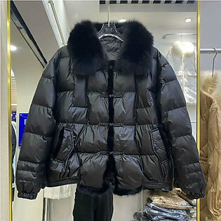 2023 New Winter Autumn Fashion Women Duck Down Jacket Loose Vintage Parka Outerwear Fox Fur Collar Ladies Puffer Coat Female in Pakistan