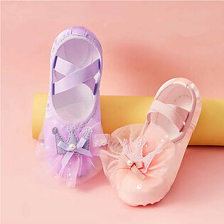 Children's Dance Shoe Soft Sole Practicing Cat Claw Satin Flower Lace Ballet Body Yoga Girl Indoor Gymnastics Princess Shoes in Pakistan