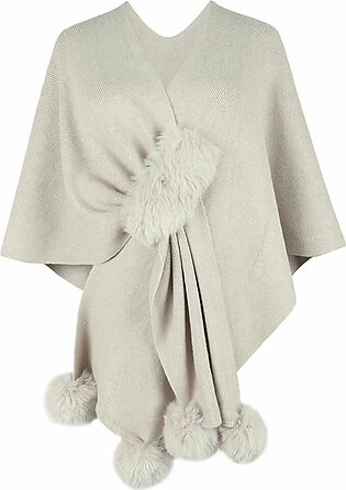 Hairball Patchwork Solid Color Shawl Knitted Cardigans Women Poncho Autumn Winter Clothing Batwing Sleeve Sweater Cape Coats in Pakistan