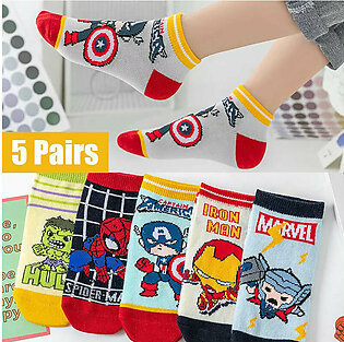 5 Pairs Spiderman Children's Socks Marvel iron Man Hulk Thor Anime kids Boys Short Socks Cartoon Baby Spring Summer Sock 1-12 Y in Pakistan