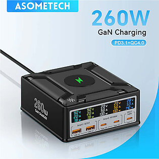260W USB C GaN Charger Wireless Charger PD3.1 QC3.0 Fast Charger PPS 5-Port Fast Charging for MacBook Pro iPhone Samsung Laptop in Pakistan