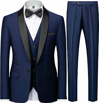 Men Mariage Color Block Collar Suits Jacket Trousers Waistcoat Male Business Casual Wedding Blazers Coat Vest Pants 3 Pieces Set in Pakistan