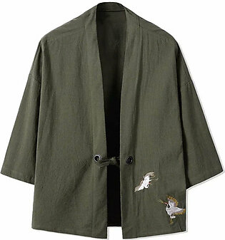 Crane Embroidery Haori Kimono Harajuku Japanese Style Plus Size Men Samurai Costume Yukata Asian Clothes Cardigan Women Jacket in Pakistan