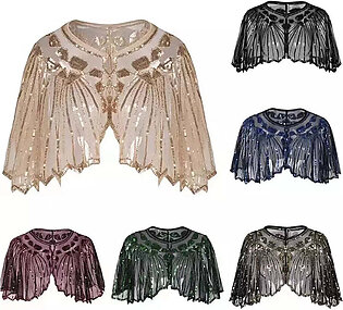 Vintage 1920s Flapper Shawl Sequin Beaded Short Cape Beaded Decoration Gatsby Party Mesh Short Cover Up Dress Accessory in Pakistan