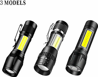 Portable Zoom LED Rechargeable Flashlight 3 Lighting Modes Long Range Camping Light Mini Torch Waterproof  Built In Battery in Pakistan