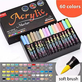 12-60 Colors Acrylic Paint Brush pen Art Marker Soft Tip Pen for Ceramic Rock Glass Porcelain Mug Wood Fabric Canvas Painting in Pakistan