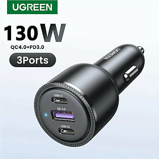UGREEN 130W USB C Car Charger For Xiaomi iPhone 15 14 Pro Laptops Tabet PD3.0 Quick Charger Fast Charging USB Type C Car Charger in Pakistan