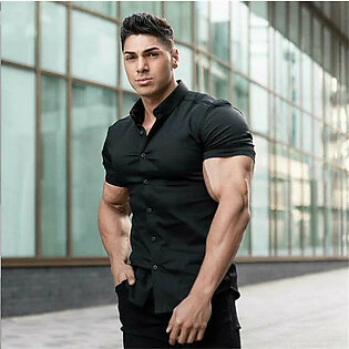 Summer Fashion Super Slim Fit Short Sleeve Shirts Men Classic Casual Dress Shirt Male Hipster Relaxed Luxe Formal Shirt in Pakistan