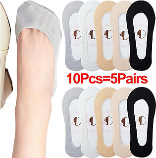 5pairs Women Silicone Anti-slip Invisible Socks Ice Silk Ankle Summer Ultra-thin Breathable Sock Shoe Slippers Low Cut Boat Sock in Pakistan