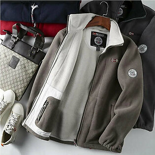 Winter Men's Clothing Fleece Jacket Pocket Solid Color Casual Polar Fleece Jacket Cold-Proof Thickened Male Warm Clothes Outwear in Pakistan