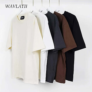 WAVLATII Oversized Summer T shirts for Women Men Brown Casual Female Korean Streetwear Tees Unisex Basic Solid Young Cool Tops in Pakistan