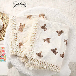 Cute Bear Muslin Squares Cotton Baby Blanket for Newborn Plaid Infant Swaddle Blanket Babies Accessories Bed Summer Comforter in Pakistan