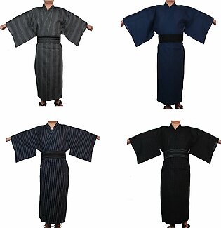 Japanese Traditional Samurai Kimono For Men Yukata Bathing Robe Hekoobi Loose Style Sauna Wear Homewear Belt Long Gown Cotton in Pakistan
