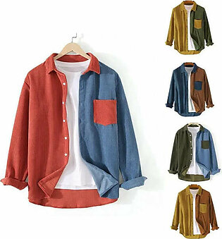 Autumn New Cargo Corduroy Men Long Sleeve Casual Patchwork Pocket Men's Shirts High Quality Overshirt Blouses Male Clothing